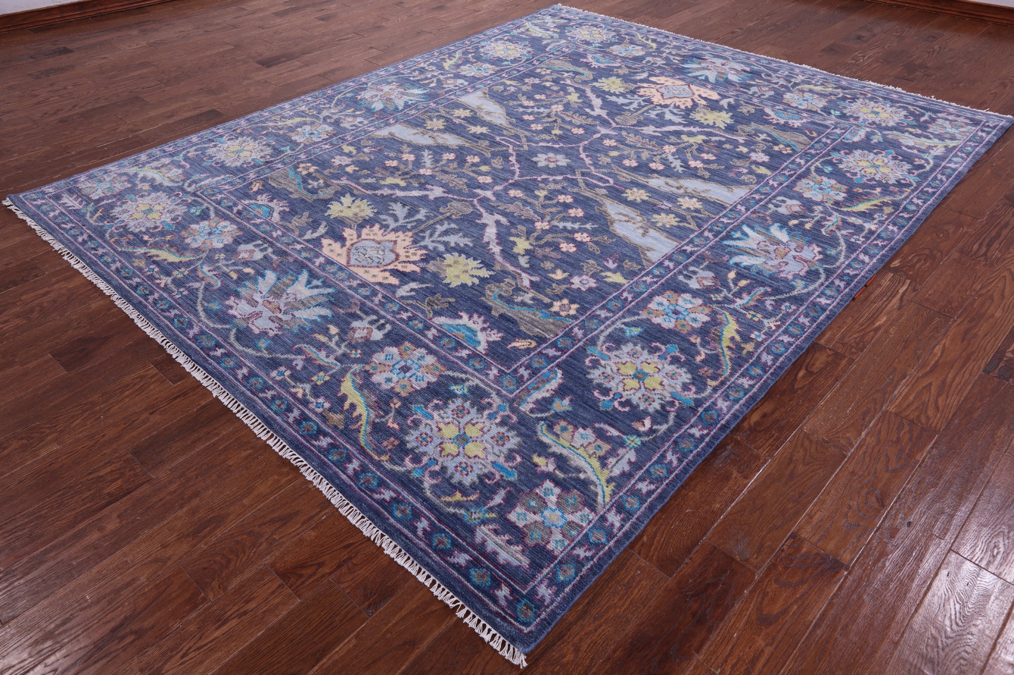 Blue Turkish Oushak Hand Knotted Wool Rug - 8' 2" X 10' 2" - Golden Nile