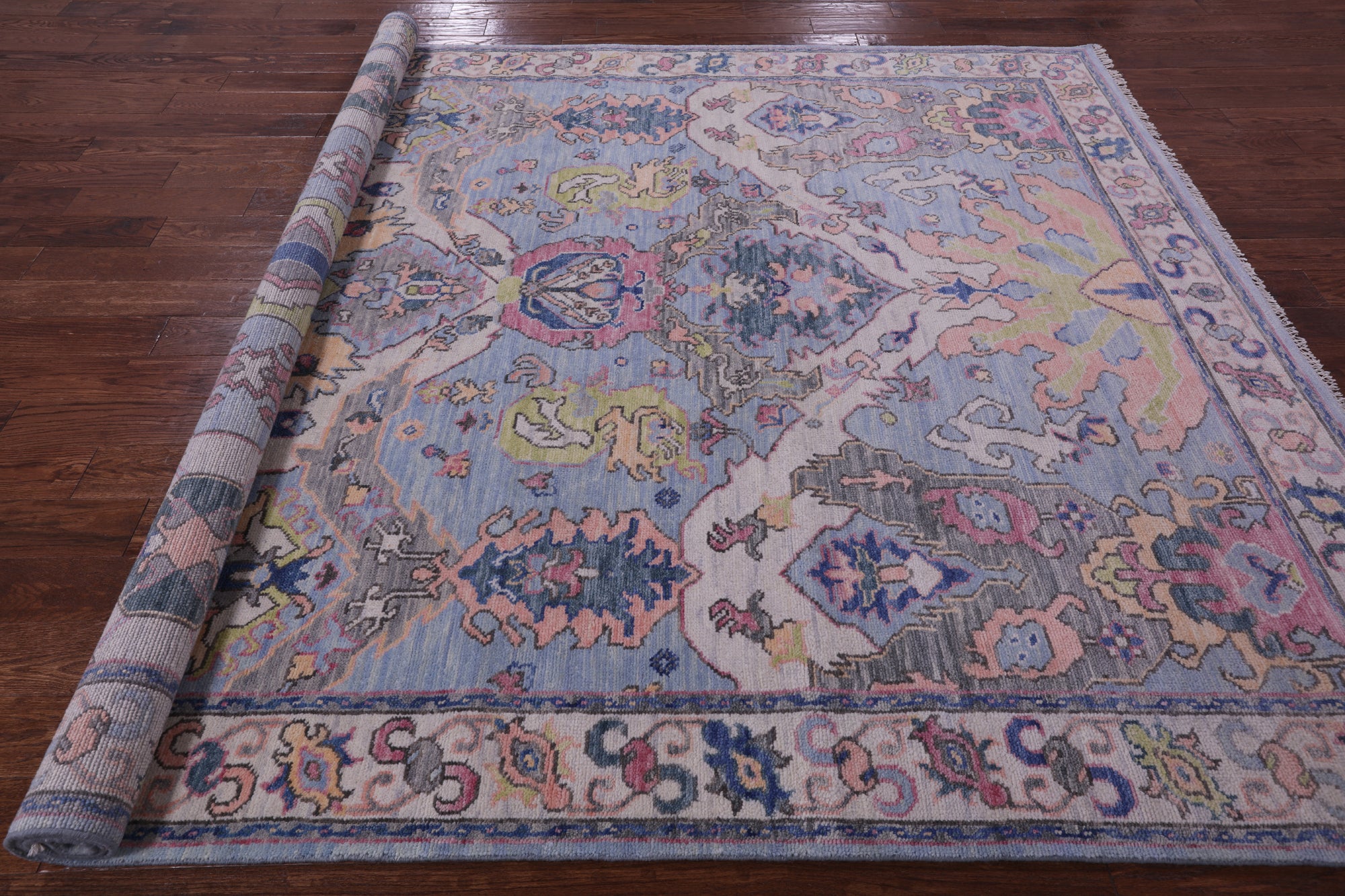 Blue Turkish Oushak Hand Knotted Wool Rug - 8' 0" X 9' 11" - Golden Nile