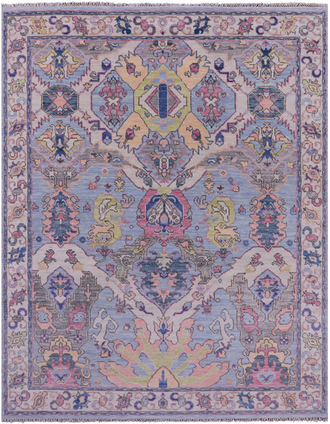 Blue Turkish Oushak Hand Knotted Wool Rug - 8' 0" X 9' 11" - Golden Nile
