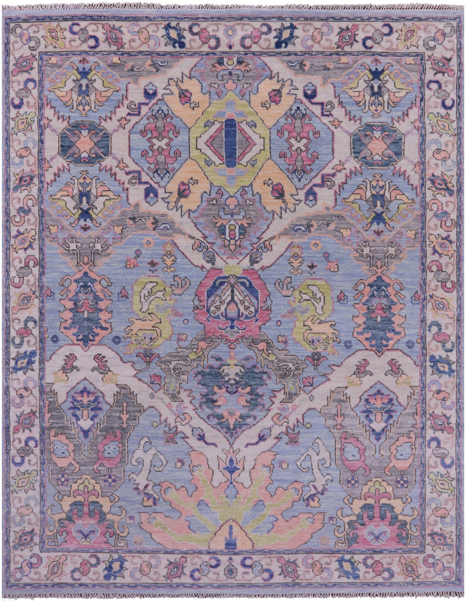 Blue Turkish Oushak Hand Knotted Wool Rug - 8' 0" X 9' 11" - Golden Nile