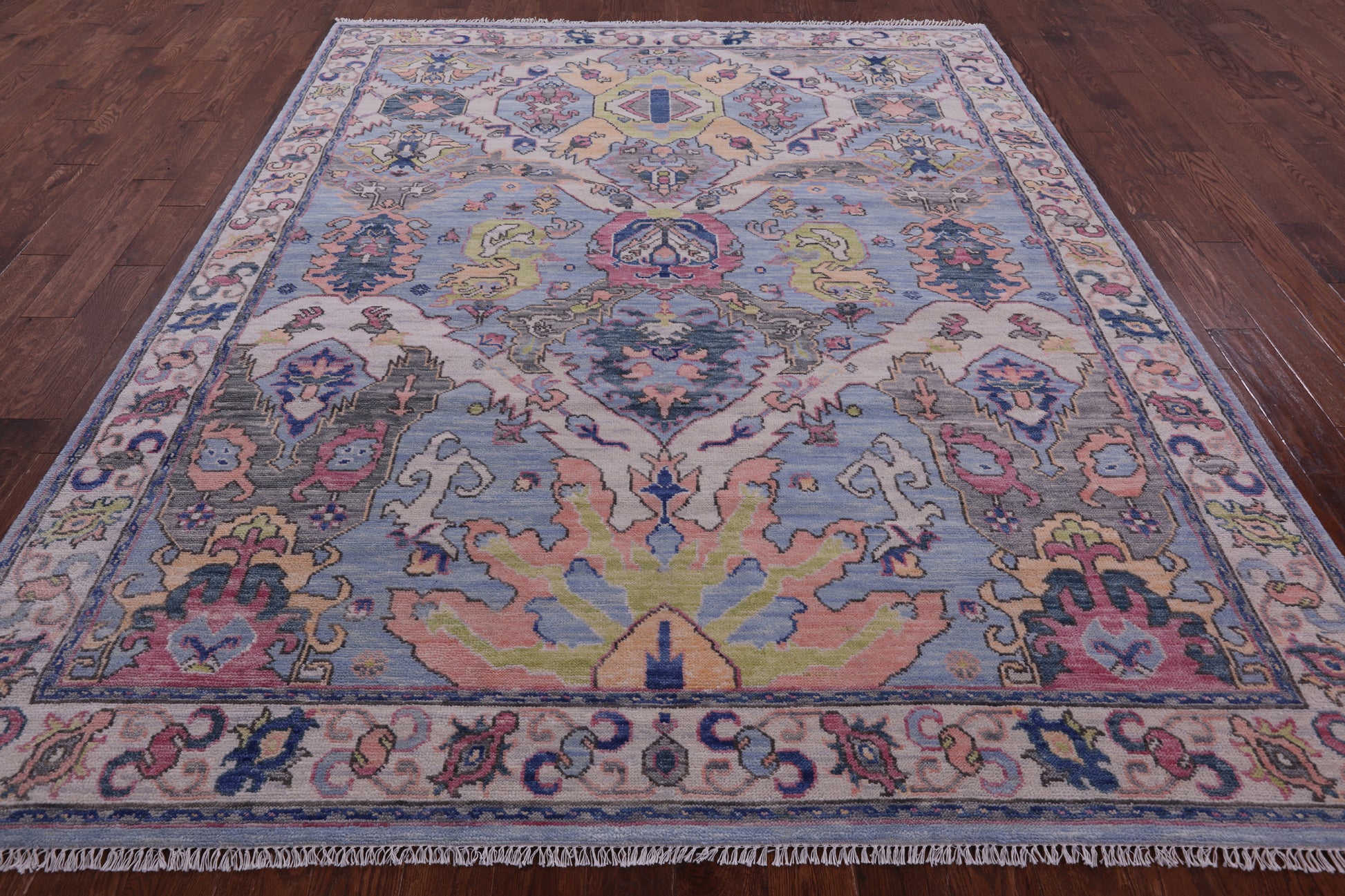Blue Turkish Oushak Hand Knotted Wool Rug - 8' 0" X 9' 11" - Golden Nile