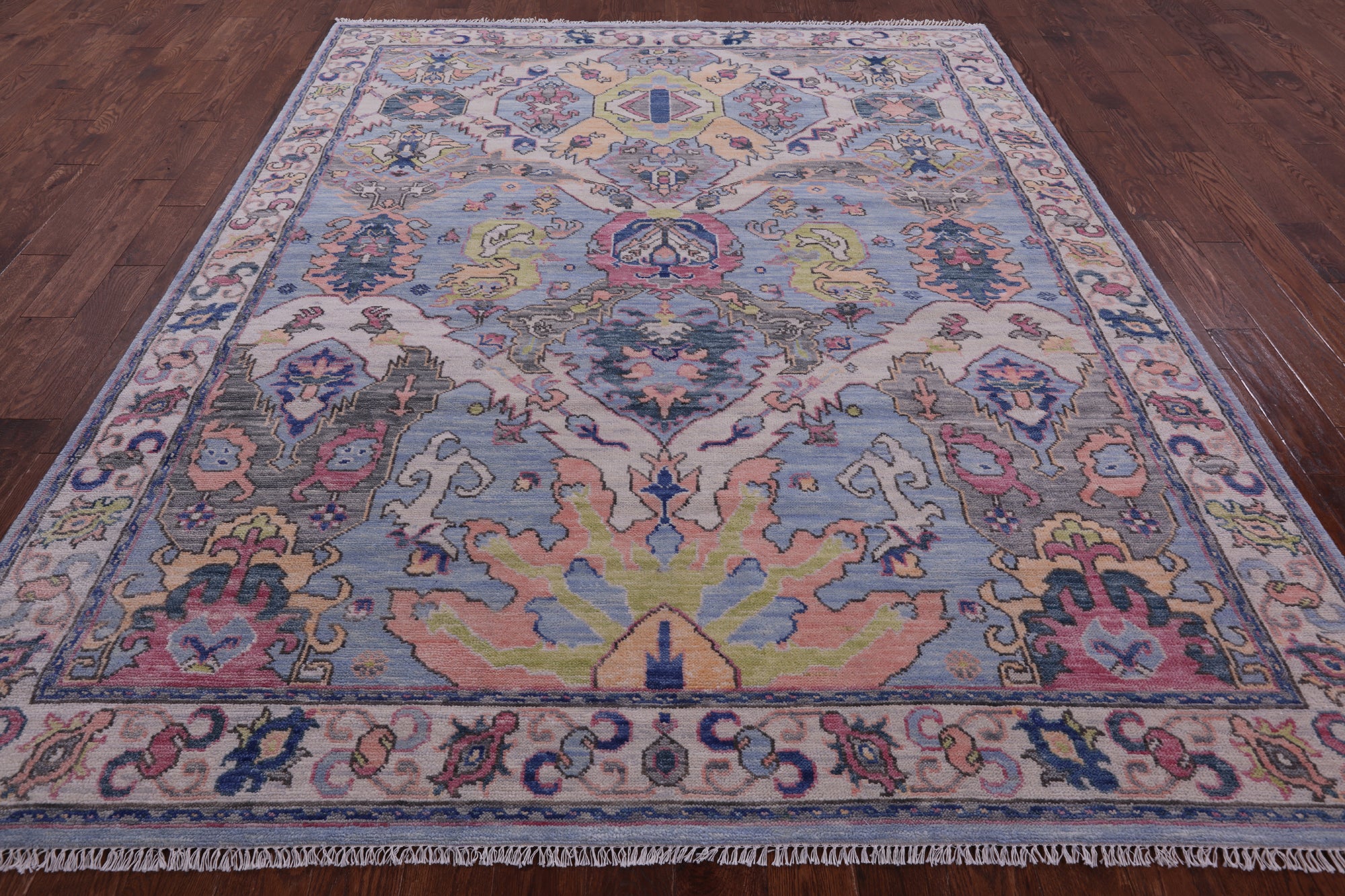 Blue Turkish Oushak Hand Knotted Wool Rug - 8' 0" X 9' 11" - Golden Nile