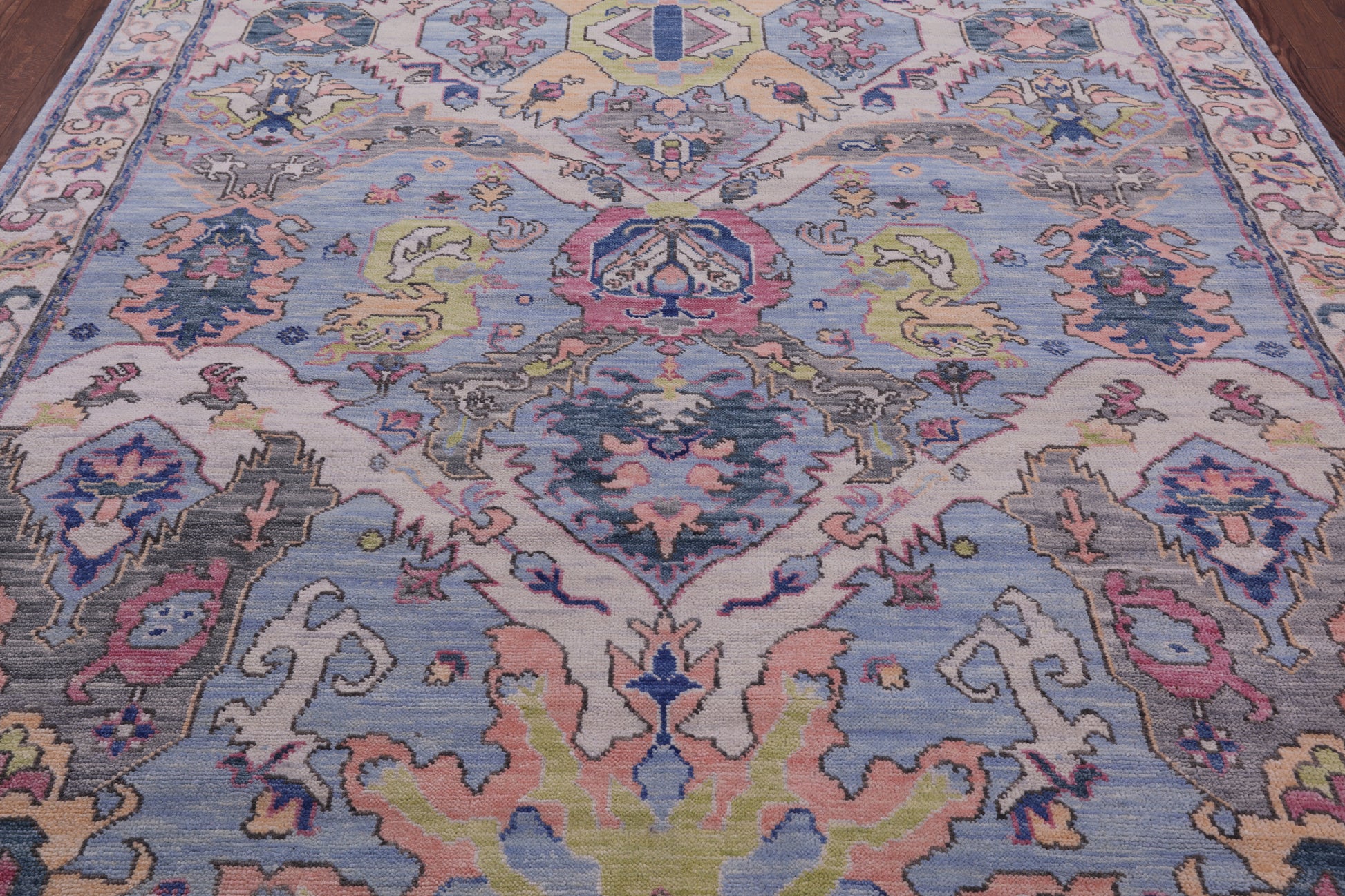 Blue Turkish Oushak Hand Knotted Wool Rug - 8' 0" X 9' 11" - Golden Nile