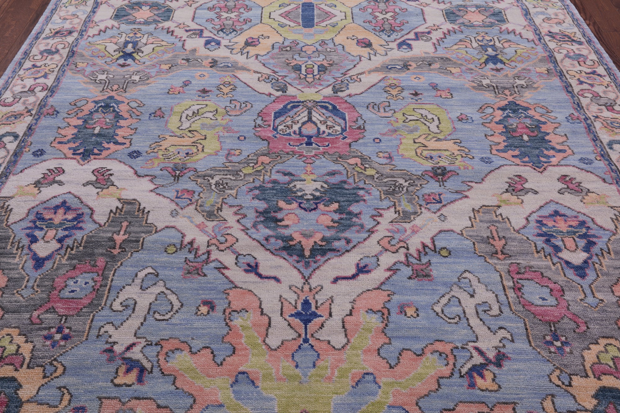 Blue Turkish Oushak Hand Knotted Wool Rug - 8' 0" X 9' 11" - Golden Nile