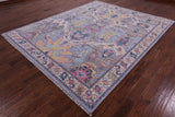 Blue Turkish Oushak Hand Knotted Wool Rug - 8' 0" X 9' 11" - Golden Nile