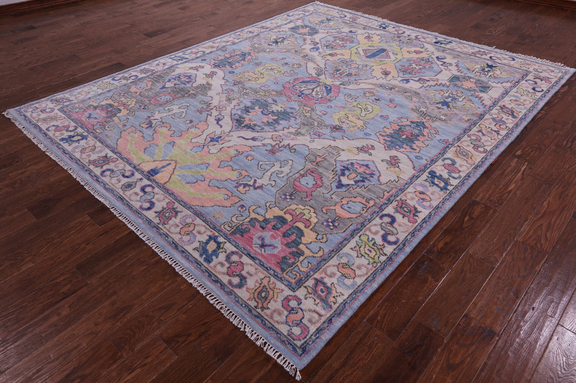 Blue Turkish Oushak Hand Knotted Wool Rug - 8' 0" X 9' 11" - Golden Nile