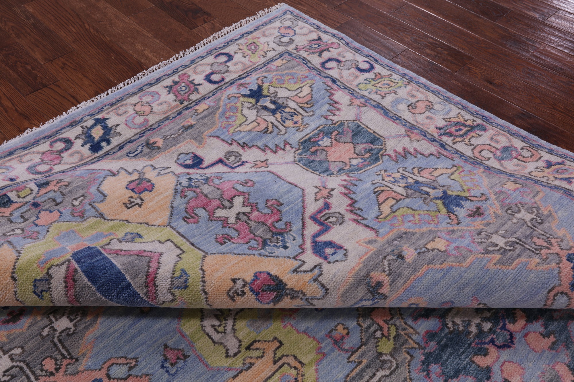 Blue Turkish Oushak Hand Knotted Wool Rug - 8' 0" X 9' 11" - Golden Nile