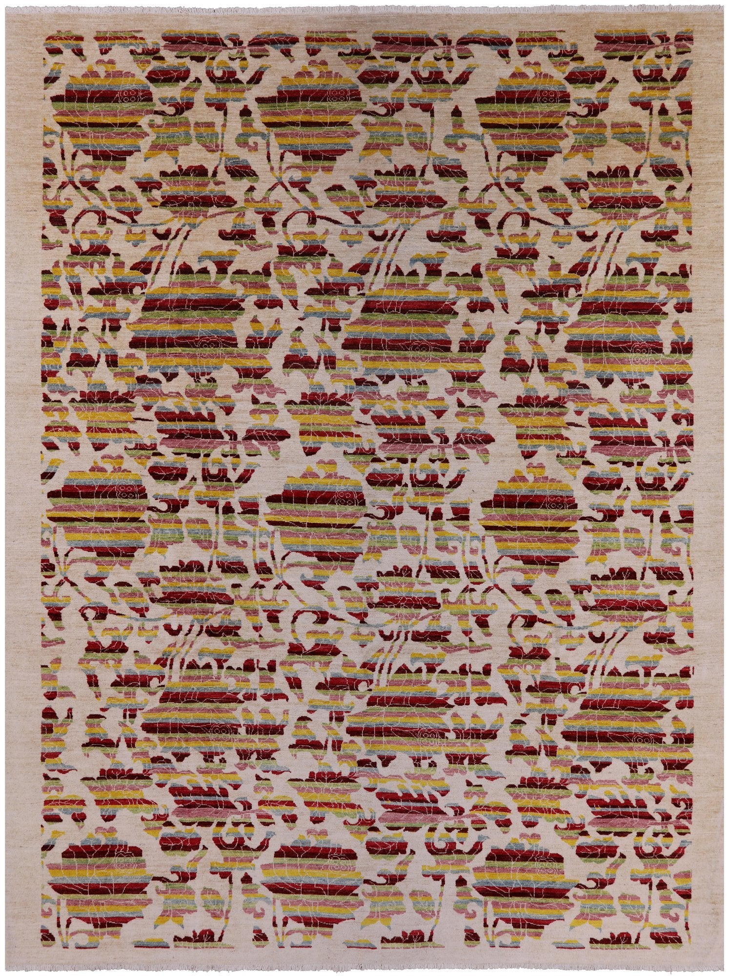 Ivory William Morris Rose Garden Hand Knotted Wool Area Rug - 9' 2" X 11' 10" - Golden Nile