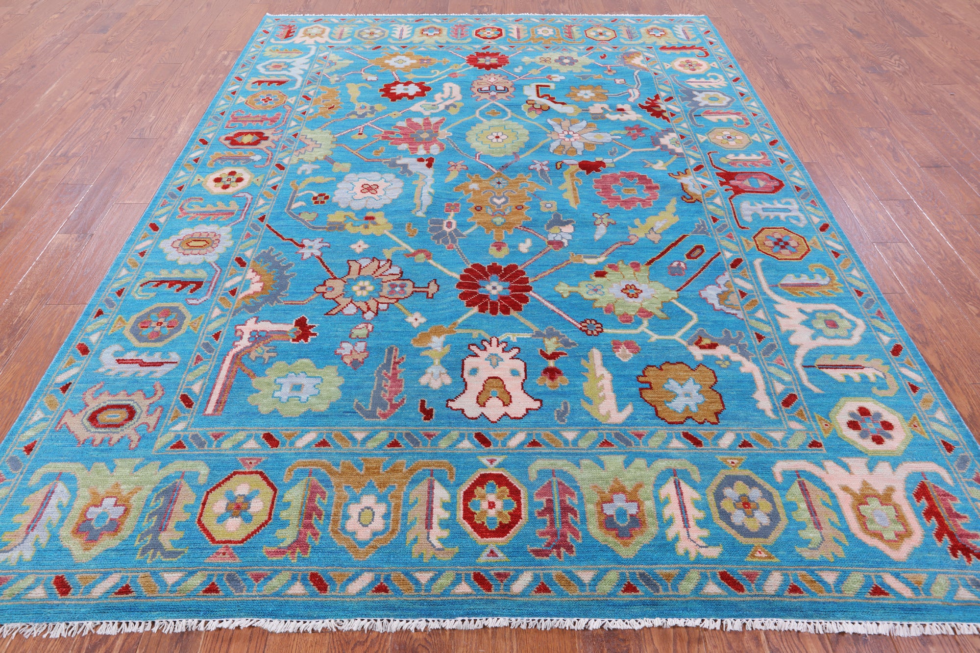 Blue Turkish Oushak Hand Knotted Wool Rug - 8' 1" X 10' 3" - Golden Nile