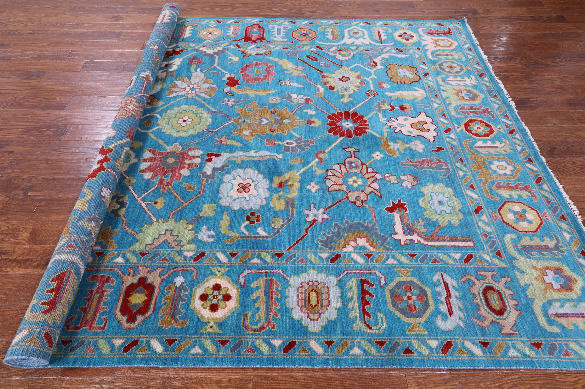 Blue Turkish Oushak Hand Knotted Wool Rug - 8' 1" X 10' 3" - Golden Nile