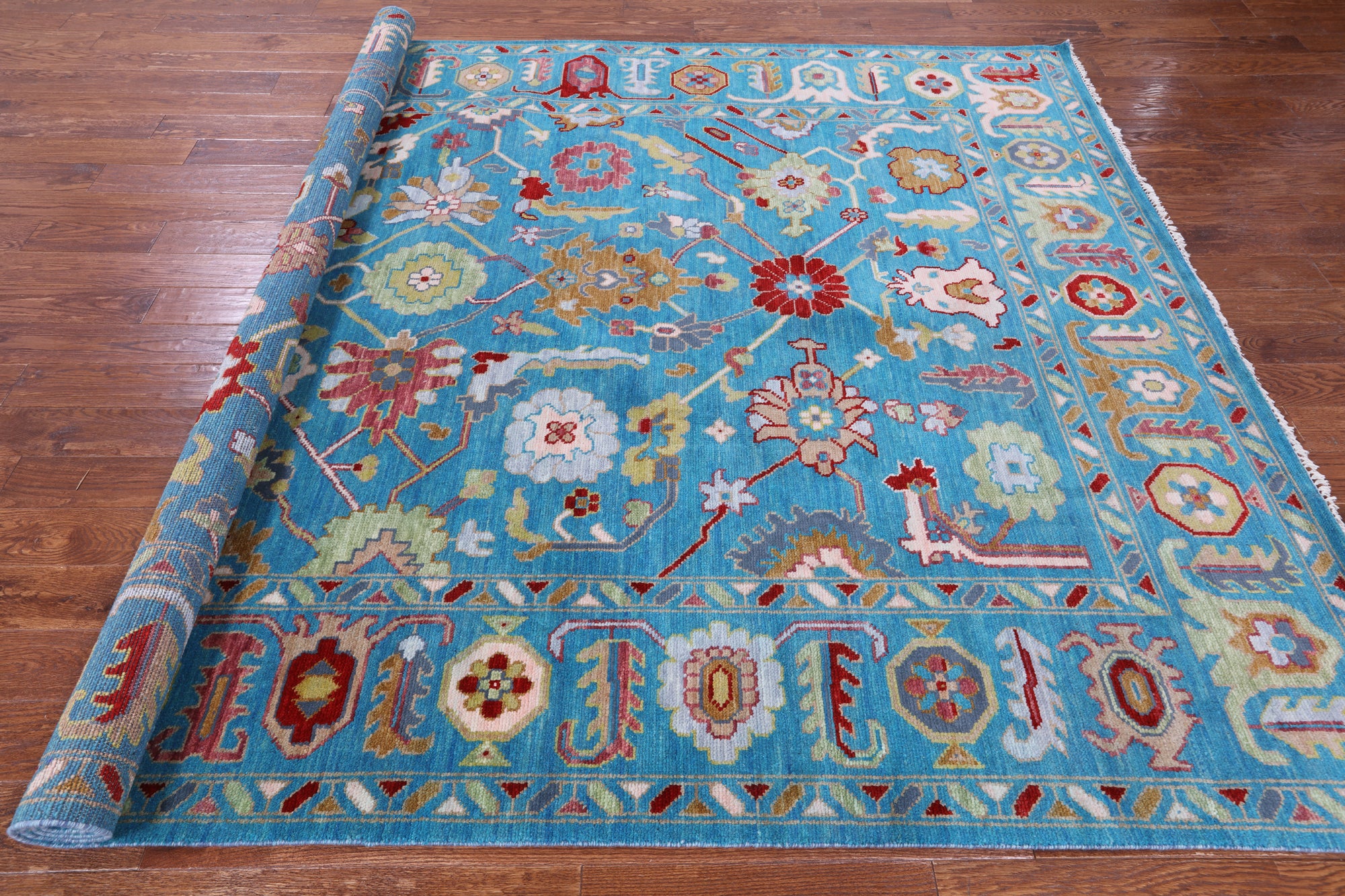 Blue Turkish Oushak Hand Knotted Wool Rug - 8' 1" X 10' 3" - Golden Nile