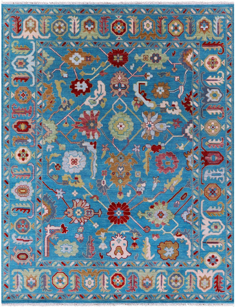Blue Turkish Oushak Hand Knotted Wool Rug - 8' 1" X 10' 3" - Golden Nile