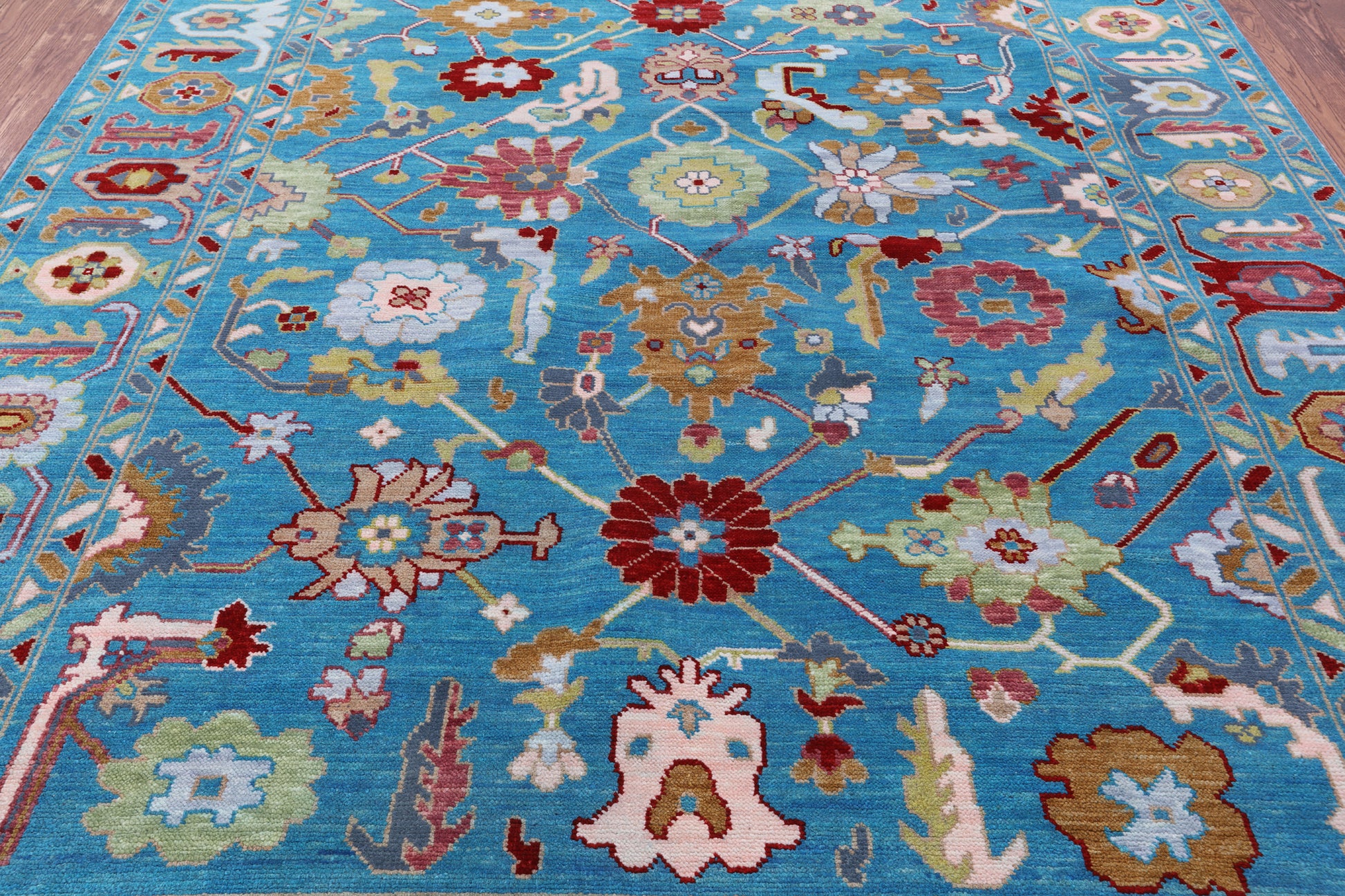 Blue Turkish Oushak Hand Knotted Wool Rug - 8' 1" X 10' 3" - Golden Nile