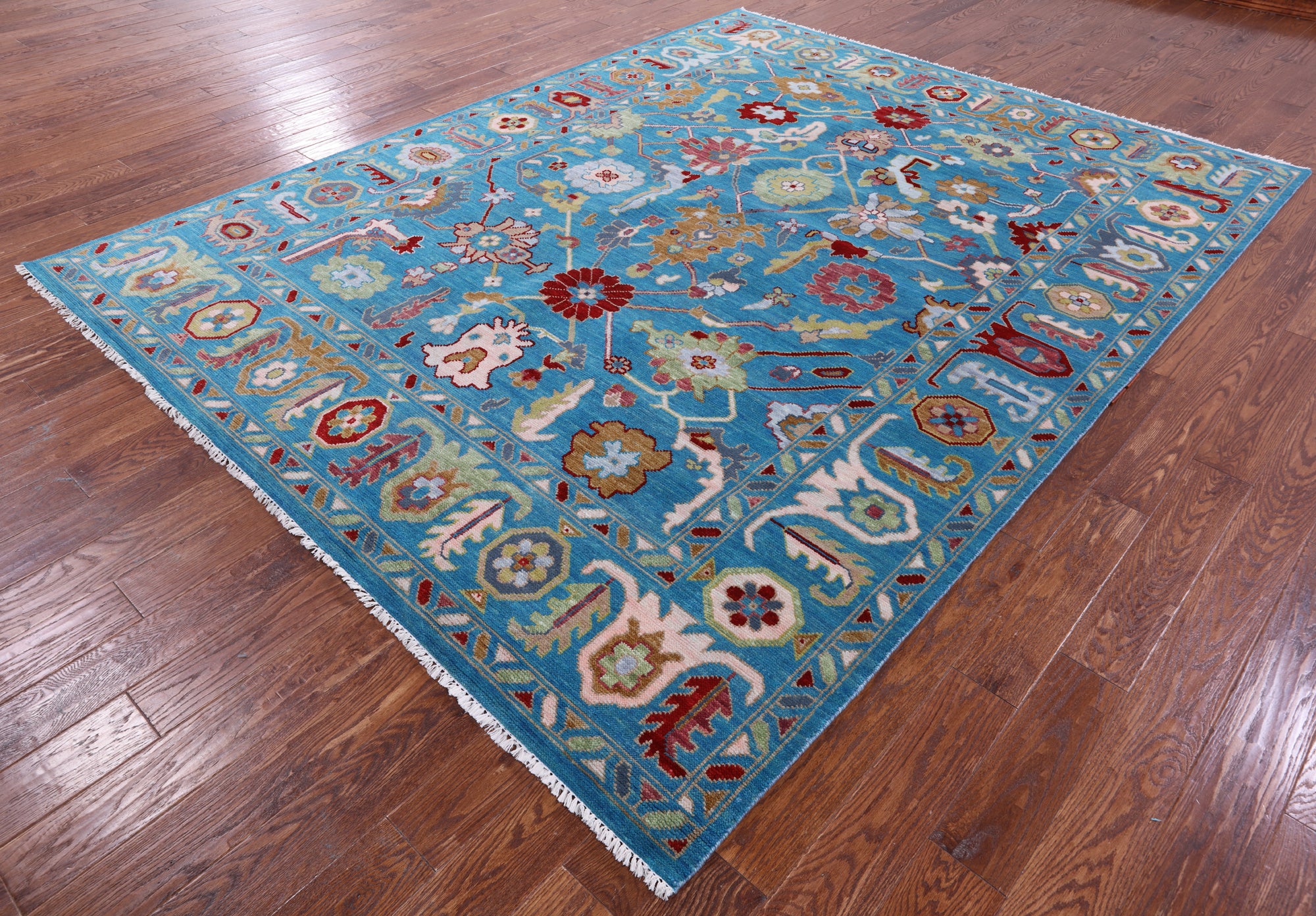 Blue Turkish Oushak Hand Knotted Wool Rug - 8' 1" X 10' 3" - Golden Nile