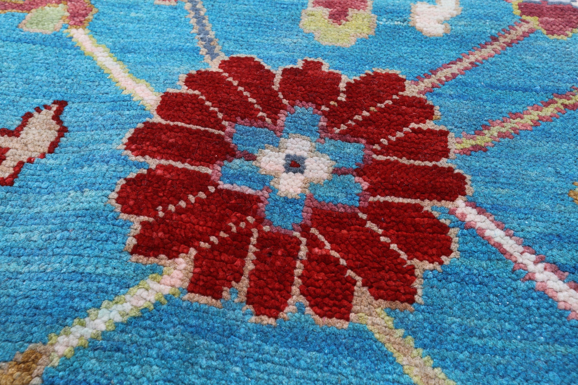 Blue Turkish Oushak Hand Knotted Wool Rug - 8' 1" X 10' 3" - Golden Nile