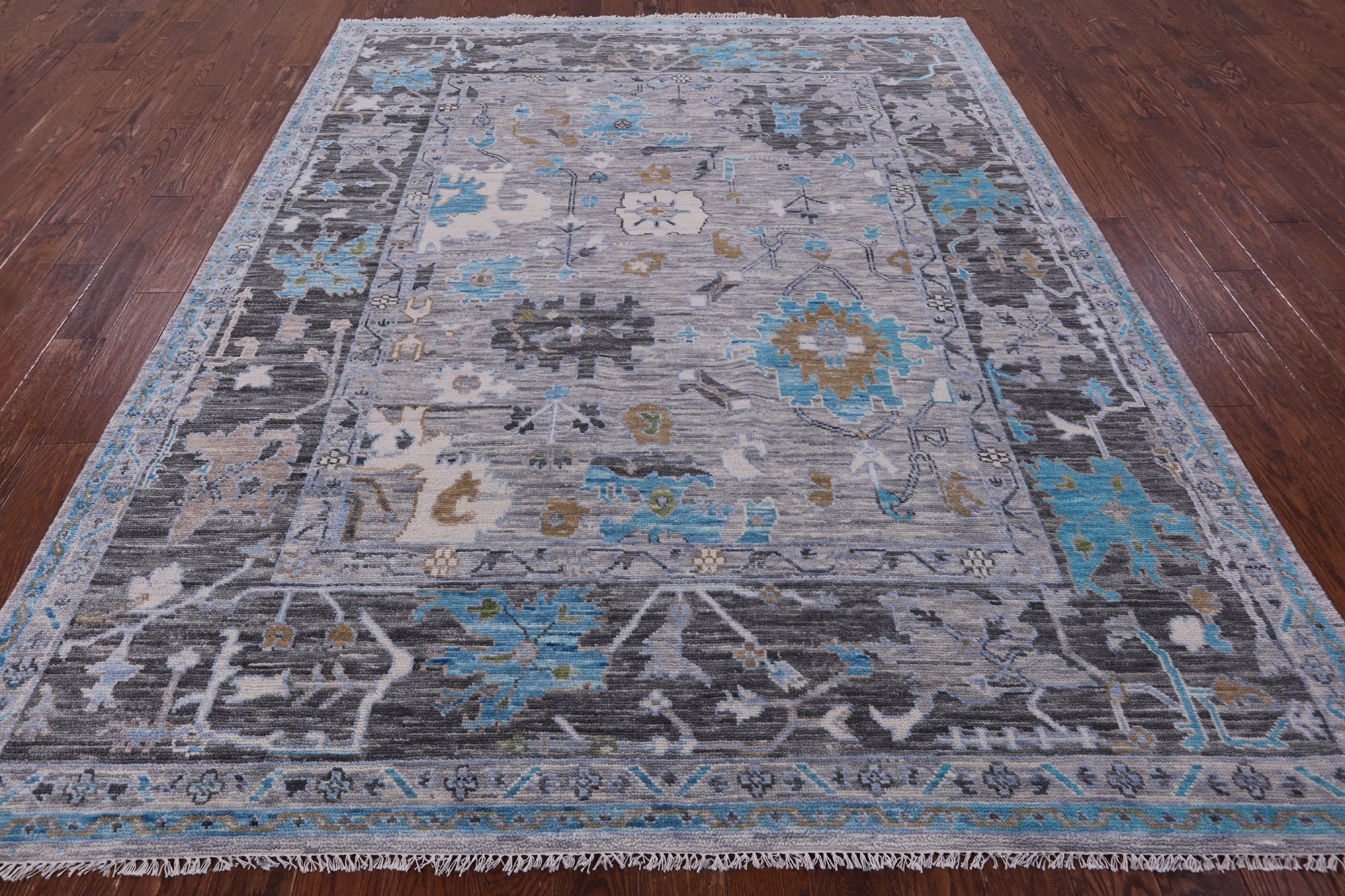 Grey Turkish Oushak Hand Knotted Wool Rug - 8' 0" X 9' 11" - Golden Nile