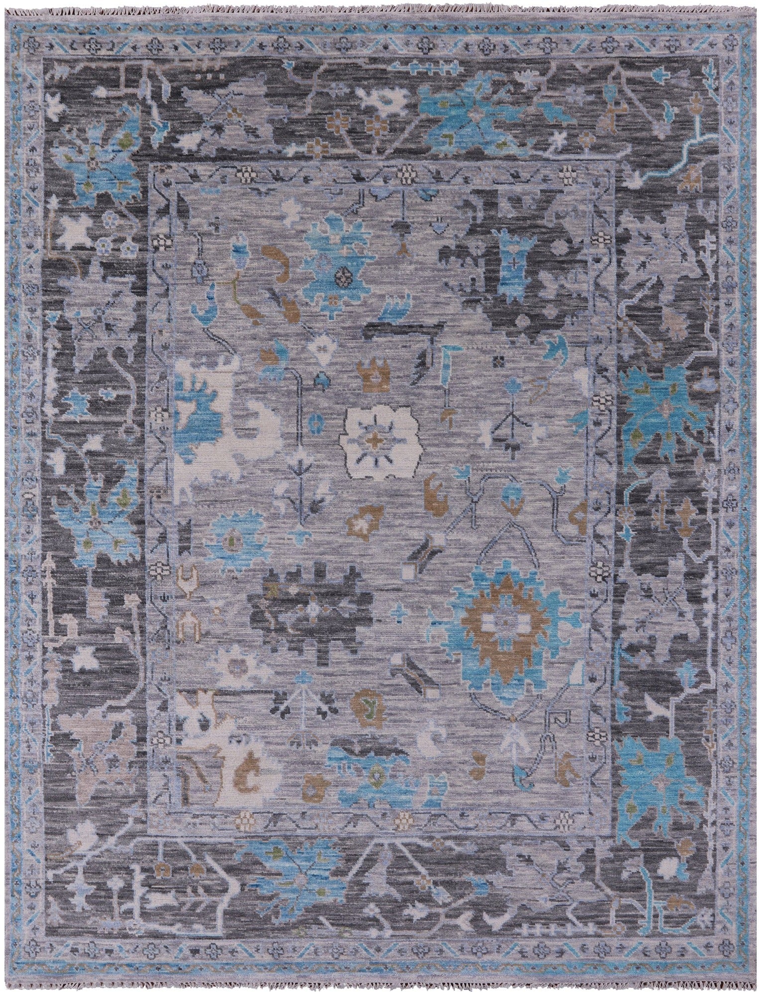 Grey Turkish Oushak Hand Knotted Wool Rug - 8' 0" X 9' 11" - Golden Nile