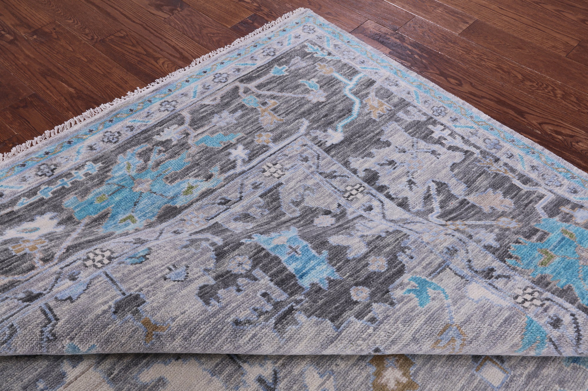Grey Turkish Oushak Hand Knotted Wool Rug - 8' 0" X 9' 11" - Golden Nile