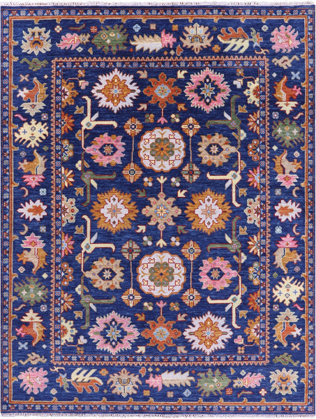 Blue Turkish Oushak Hand Knotted Wool Rug - 8' 0" X 10' 0" - Golden Nile