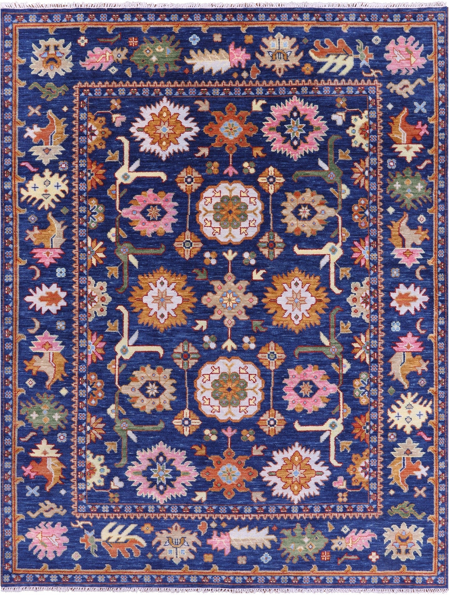 Blue Turkish Oushak Hand Knotted Wool Rug - 8' 0" X 10' 0" - Golden Nile