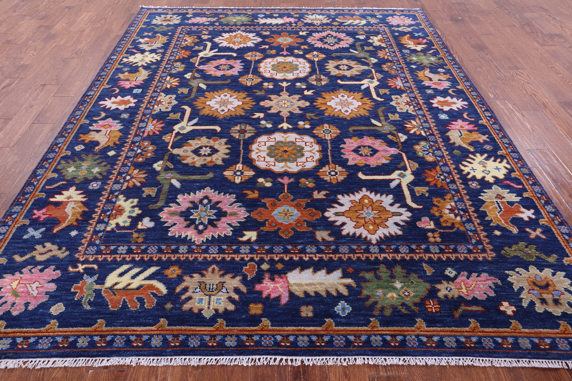Blue Turkish Oushak Hand Knotted Wool Rug - 8' 0" X 10' 0" - Golden Nile