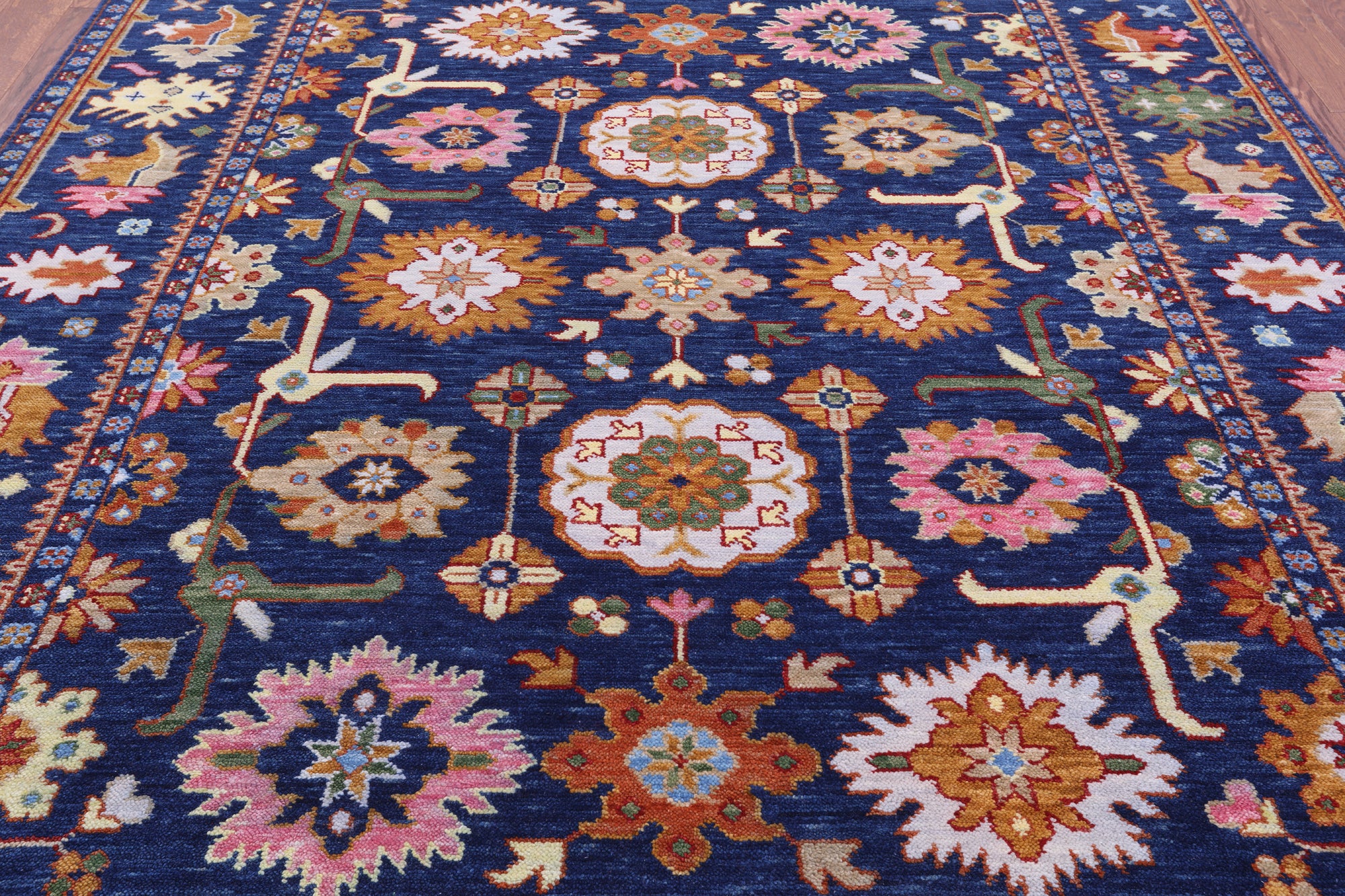Blue Turkish Oushak Hand Knotted Wool Rug - 8' 0" X 10' 0" - Golden Nile