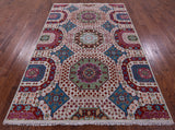 Geometric Persian Mamluk Hand Knotted Wool Rug - 5' 11" X 9' 2" - Golden Nile