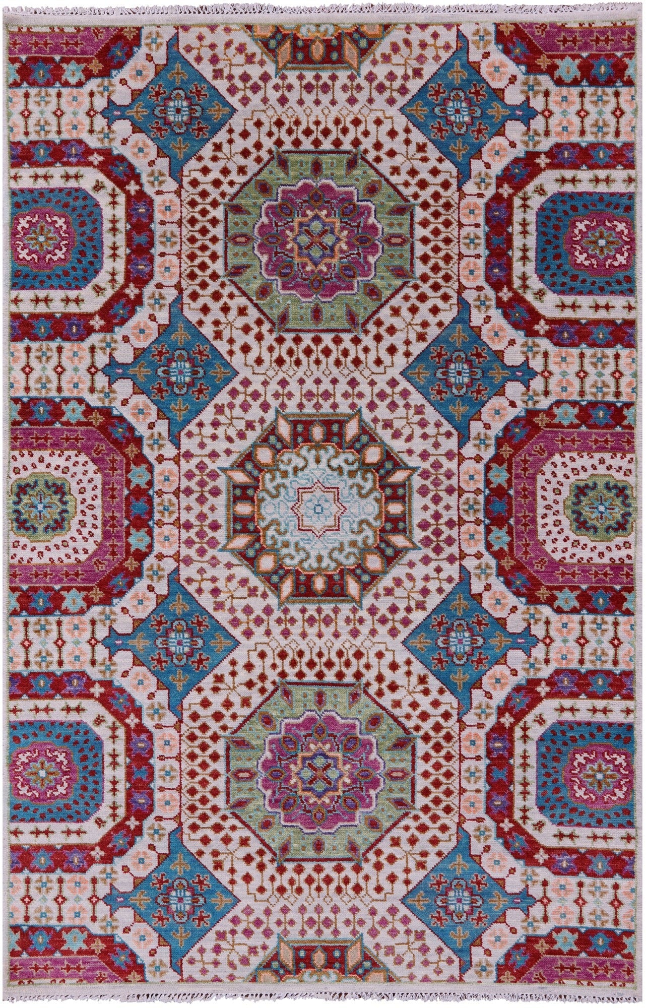 Geometric Persian Mamluk Hand Knotted Wool Rug - 5' 11" X 9' 2" - Golden Nile