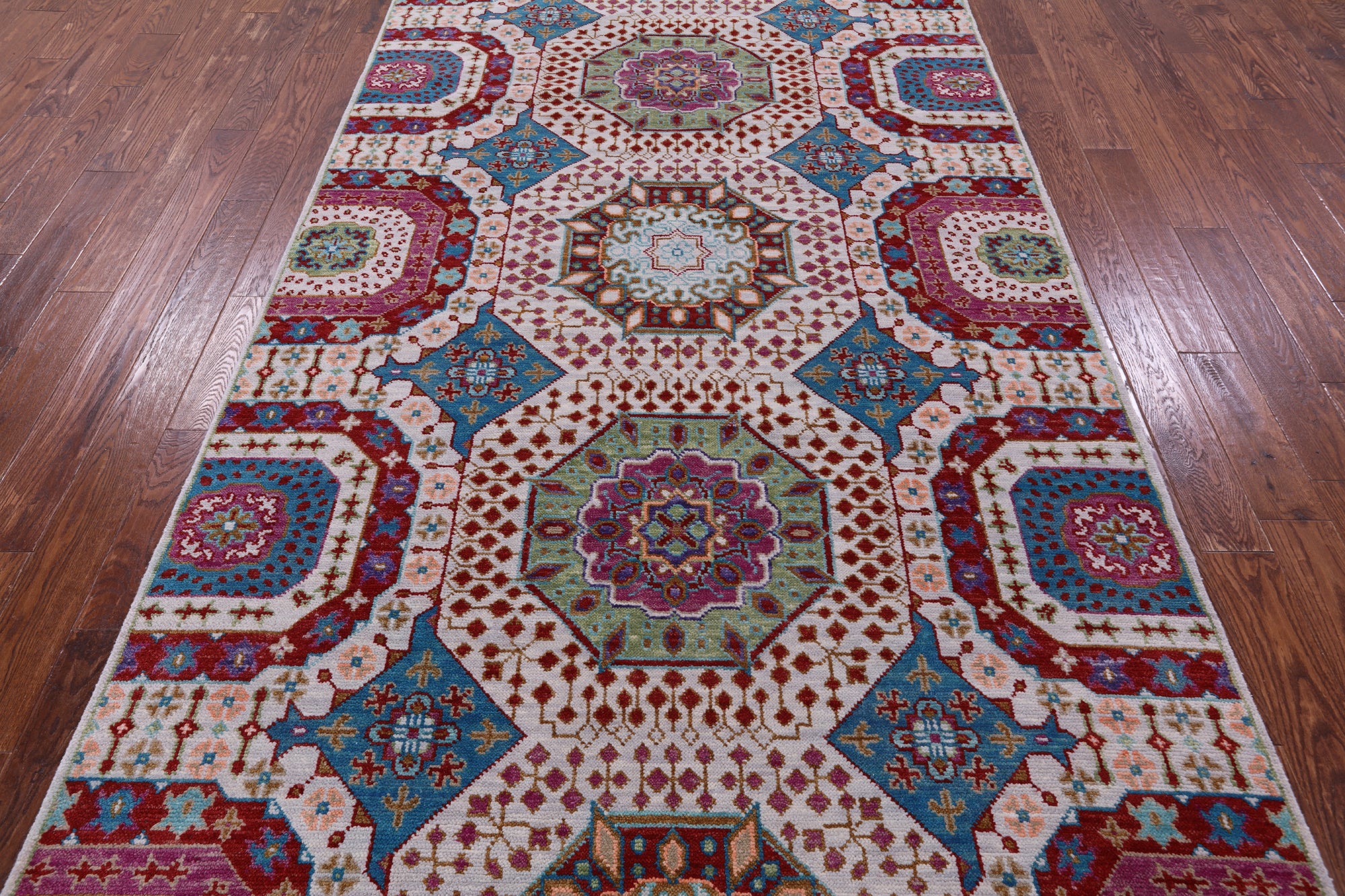 Geometric Persian Mamluk Hand Knotted Wool Rug - 5' 11" X 9' 2" - Golden Nile