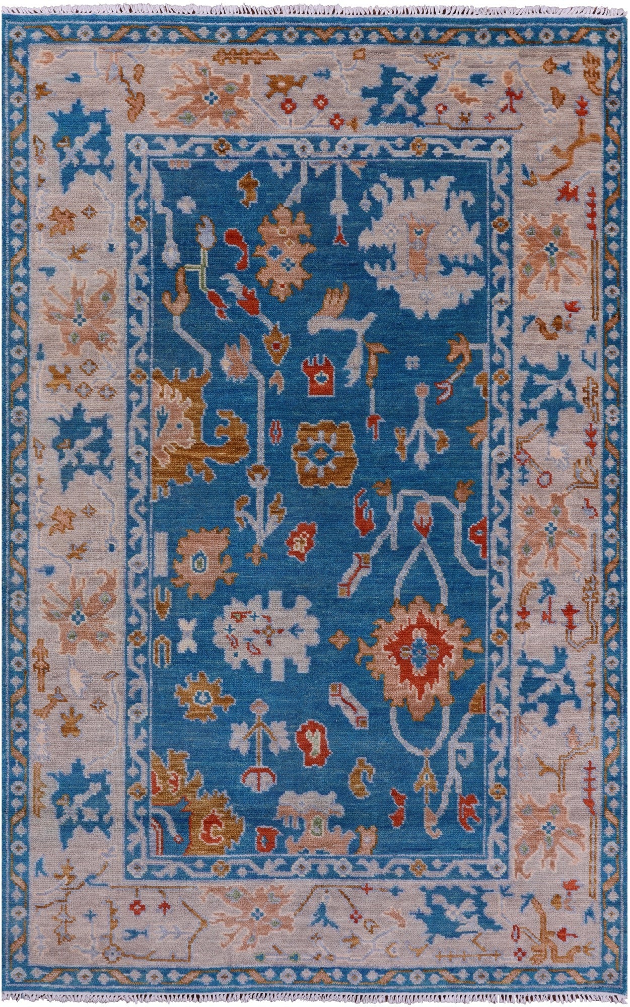 Blue Turkish Oushak Hand Knotted Wool Rug - 5' 1" X 8' 0" - Golden Nile
