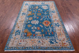Blue Turkish Oushak Hand Knotted Wool Rug - 5' 1" X 8' 0" - Golden Nile