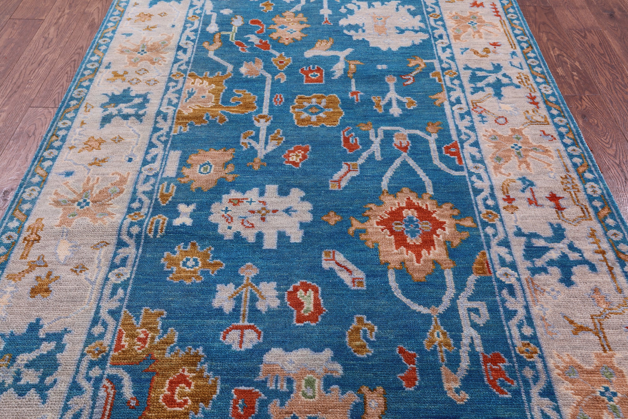 Blue Turkish Oushak Hand Knotted Wool Rug - 5' 1" X 8' 0" - Golden Nile