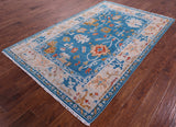 Blue Turkish Oushak Hand Knotted Wool Rug - 5' 1" X 8' 0" - Golden Nile