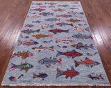 Fish Design Persian Gabbeh Hand Knotted Wool Rug - 5' 1" X 8' 0" - Golden Nile