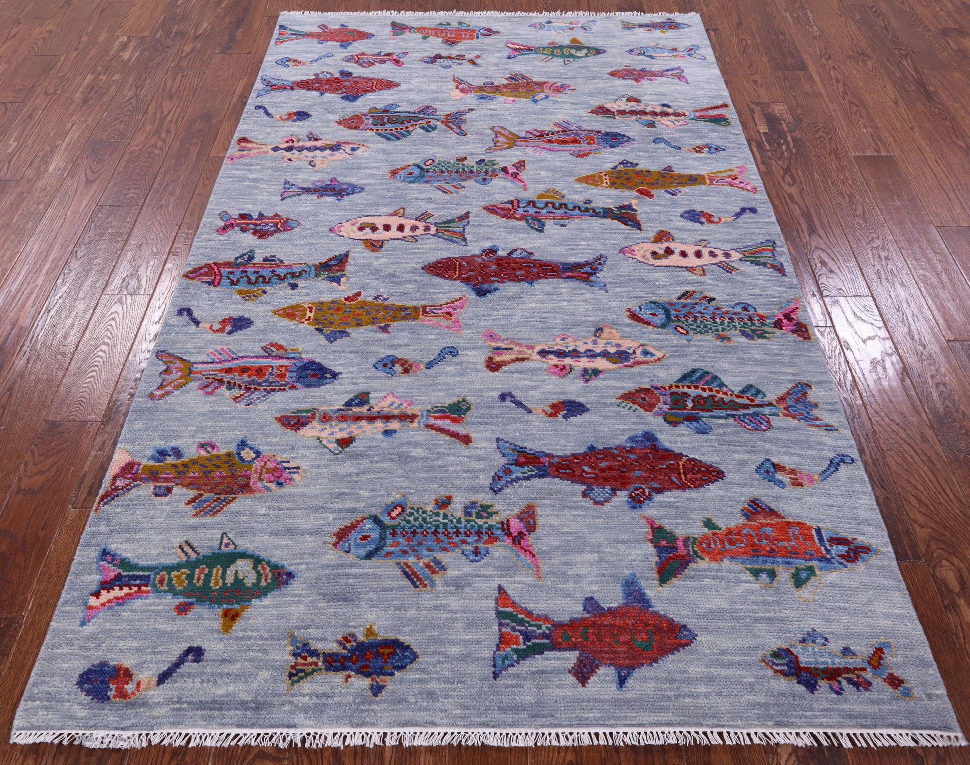 Fish Design Persian Gabbeh Hand Knotted Wool Rug - 5' 1" X 8' 0" - Golden Nile