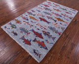 Fish Design Persian Gabbeh Hand Knotted Wool Rug - 5' 1" X 8' 0" - Golden Nile