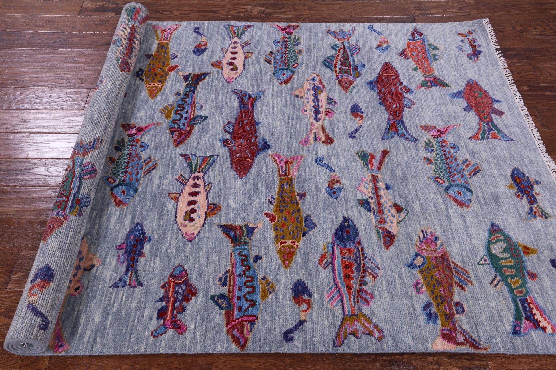 Fish Design Persian Gabbeh Hand Knotted Wool Rug - 5' 1" X 8' 0" - Golden Nile