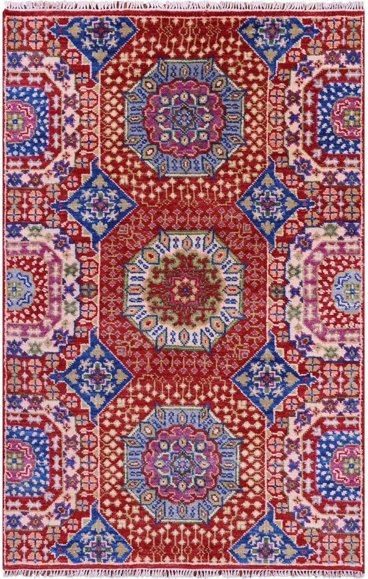 Geometric Persian Mamluk Hand Knotted Wool Rug - 4' 0" X 6' 2" - Golden Nile
