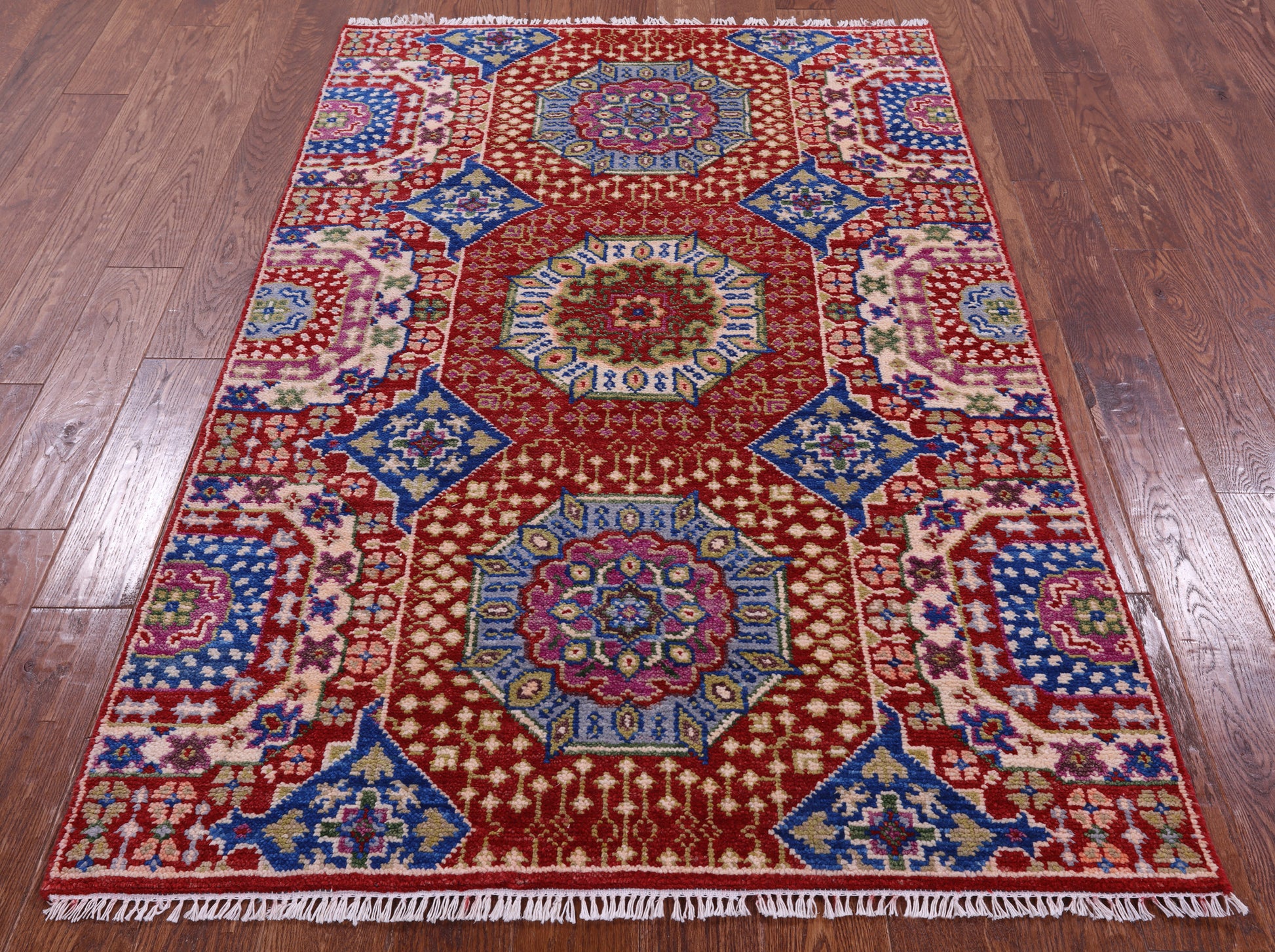 Geometric Persian Mamluk Hand Knotted Wool Rug - 4' 0" X 6' 2" - Golden Nile