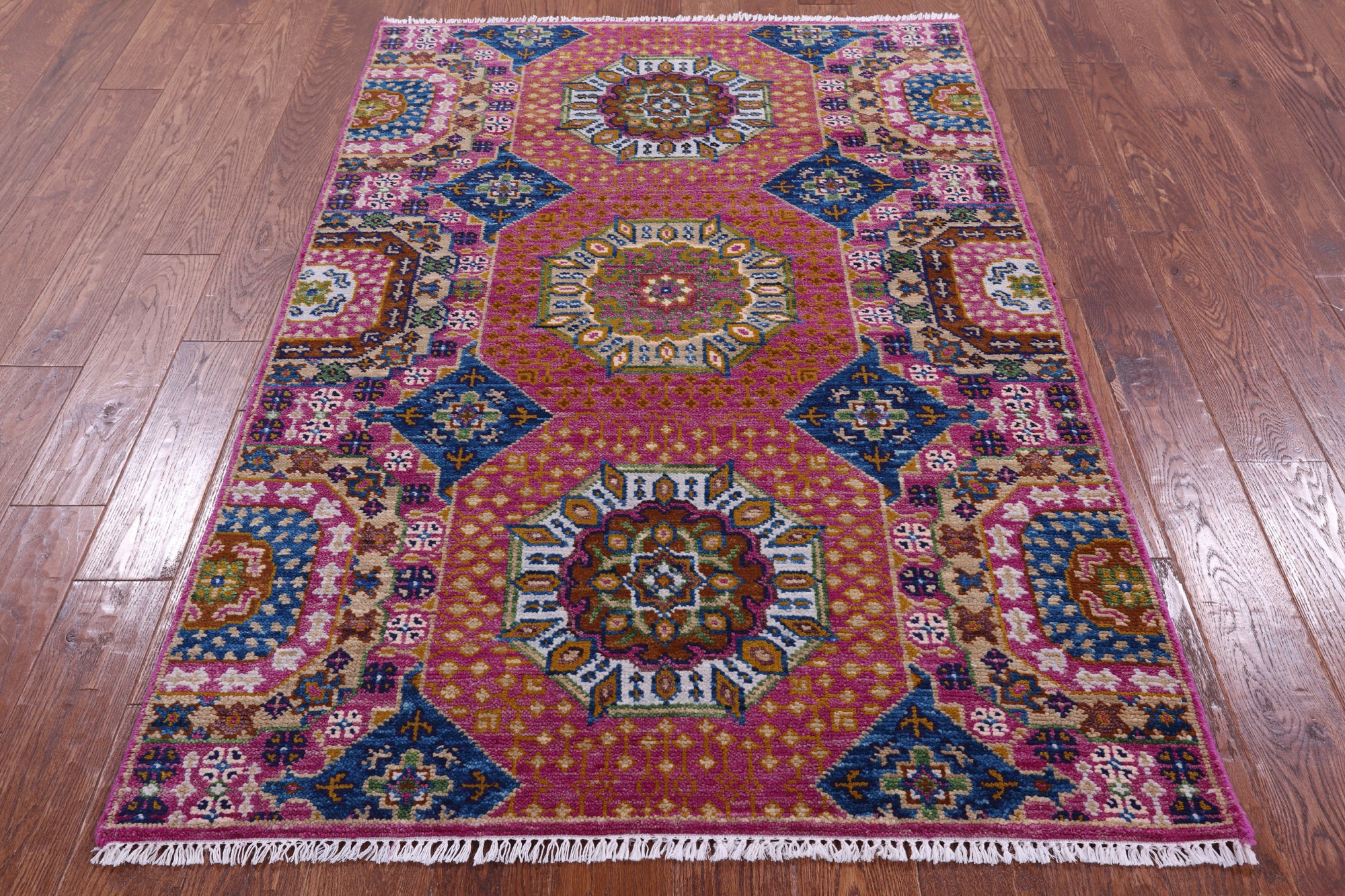 Geometric Persian Mamluk Hand Knotted Wool Rug - 4' 0" X 6' 2" - Golden Nile