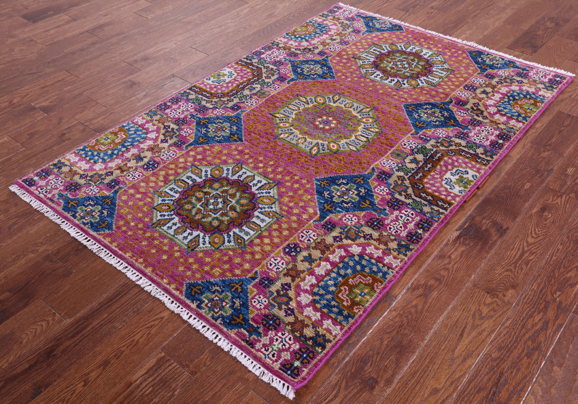 Geometric Persian Mamluk Hand Knotted Wool Rug - 4' 0" X 6' 2" - Golden Nile