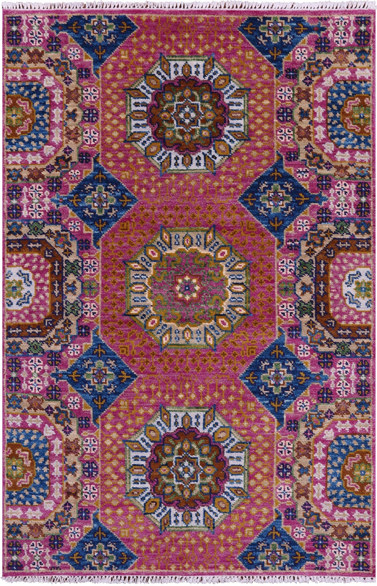 Geometric Persian Mamluk Hand Knotted Wool Rug - 4' 0" X 6' 2" - Golden Nile