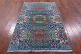 Blue Geometric Persian Mamluk Hand Knotted Wool Rug - 4' 0" X 6' 3" - Golden Nile