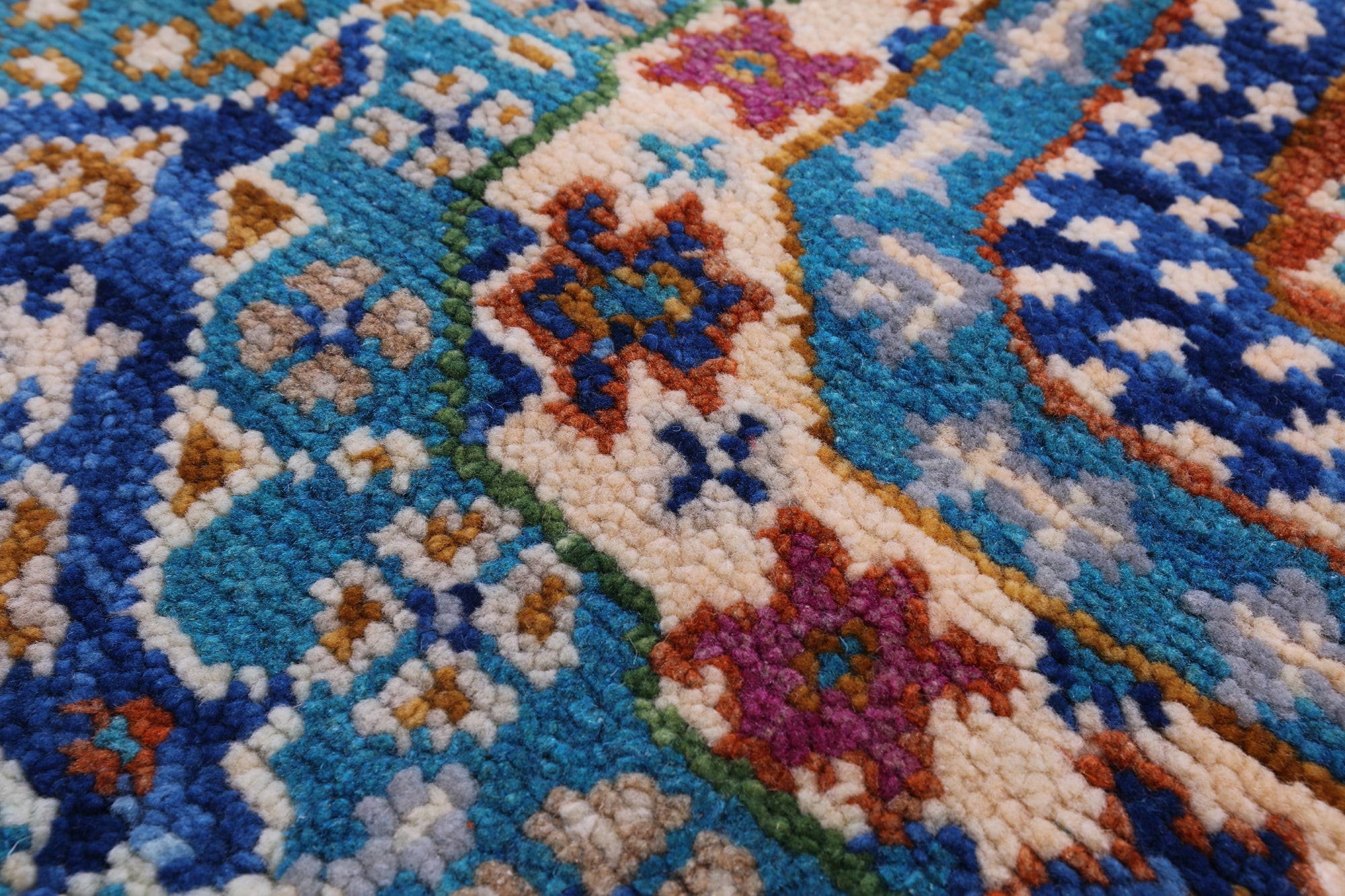 Blue Geometric Persian Mamluk Hand Knotted Wool Rug - 4' 0" X 6' 3" - Golden Nile