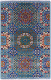 Blue Geometric Persian Mamluk Hand Knotted Wool Rug - 4' 0" X 6' 3" - Golden Nile