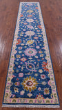 Blue Turkish Oushak Hand Knotted Wool Runner Rug - 2' 6" X 12' 0" - Golden Nile