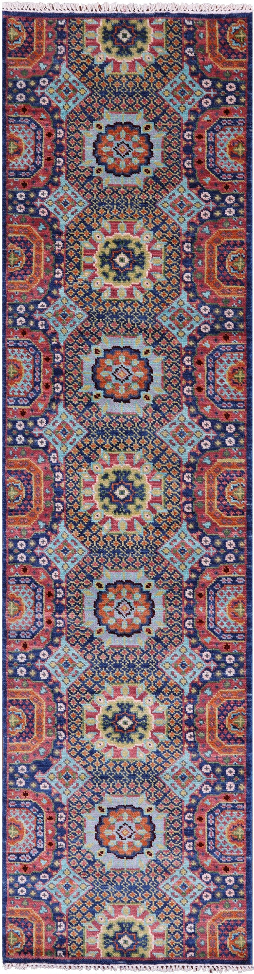 Geometric Persian Mamluk Hand Knotted Wool Runner Rug - 2' 7" X 10' 0" - Golden Nile