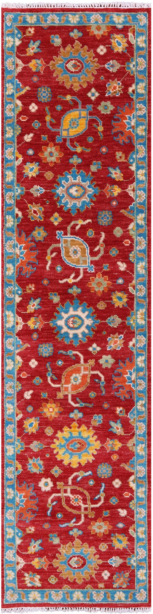 6' Round Oushak Red Rug, All Over Pattern Industrial Modern