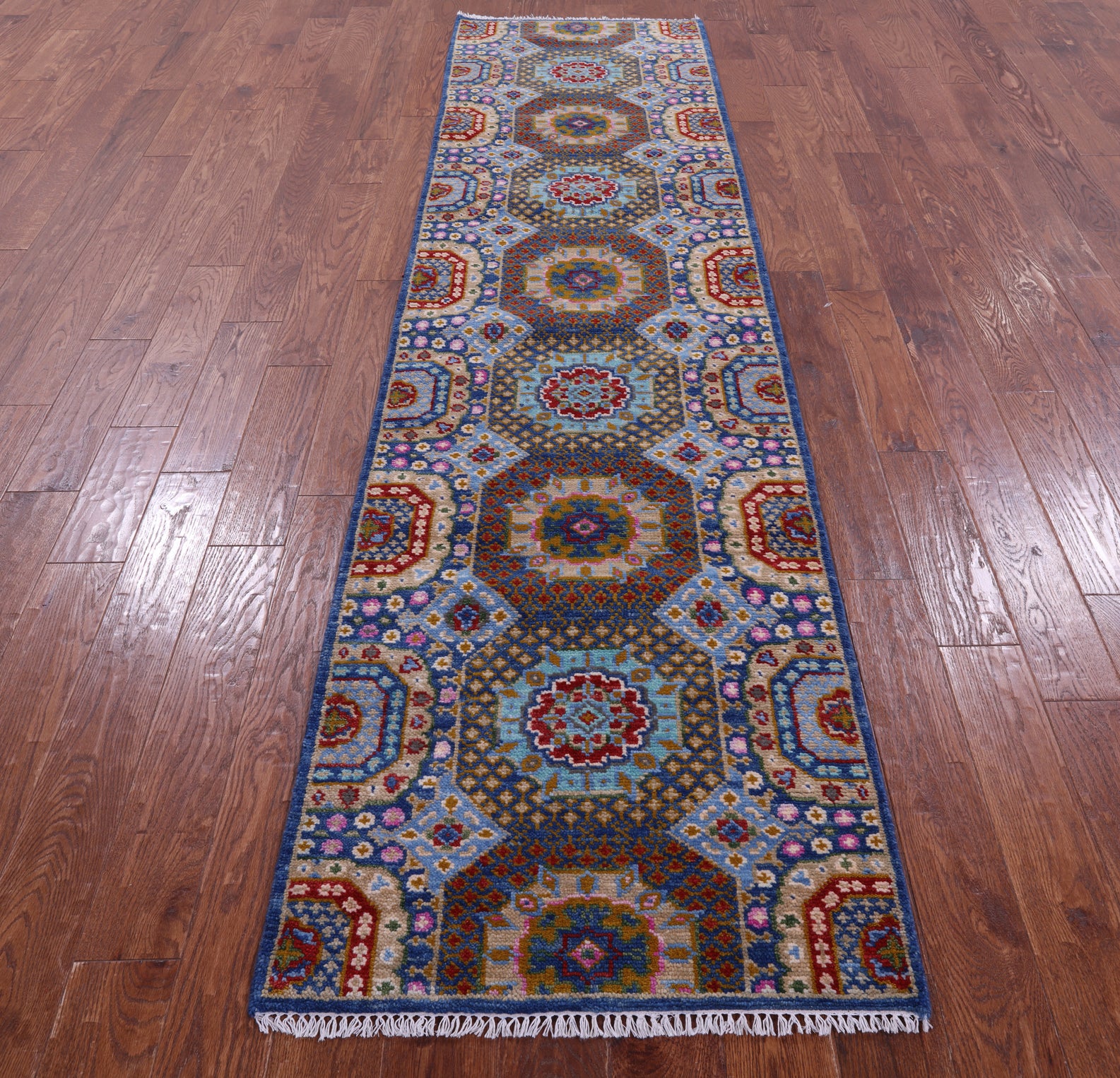 Geometric Persian Mamluk Hand Knotted Wool Runner Rug - 2' 7" X 10' 3" - Golden Nile