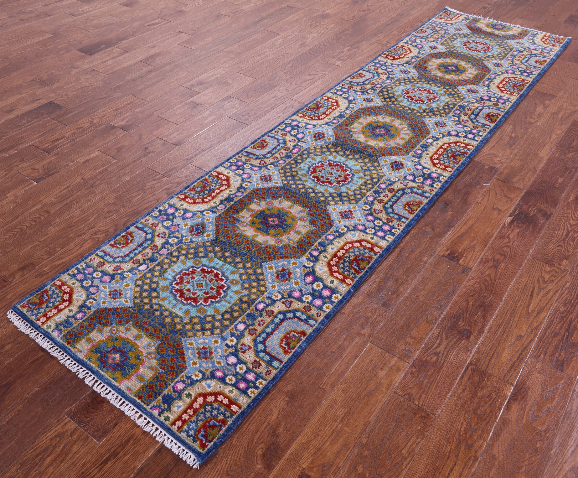 Geometric Persian Mamluk Hand Knotted Wool Runner Rug - 2' 7" X 10' 3" - Golden Nile